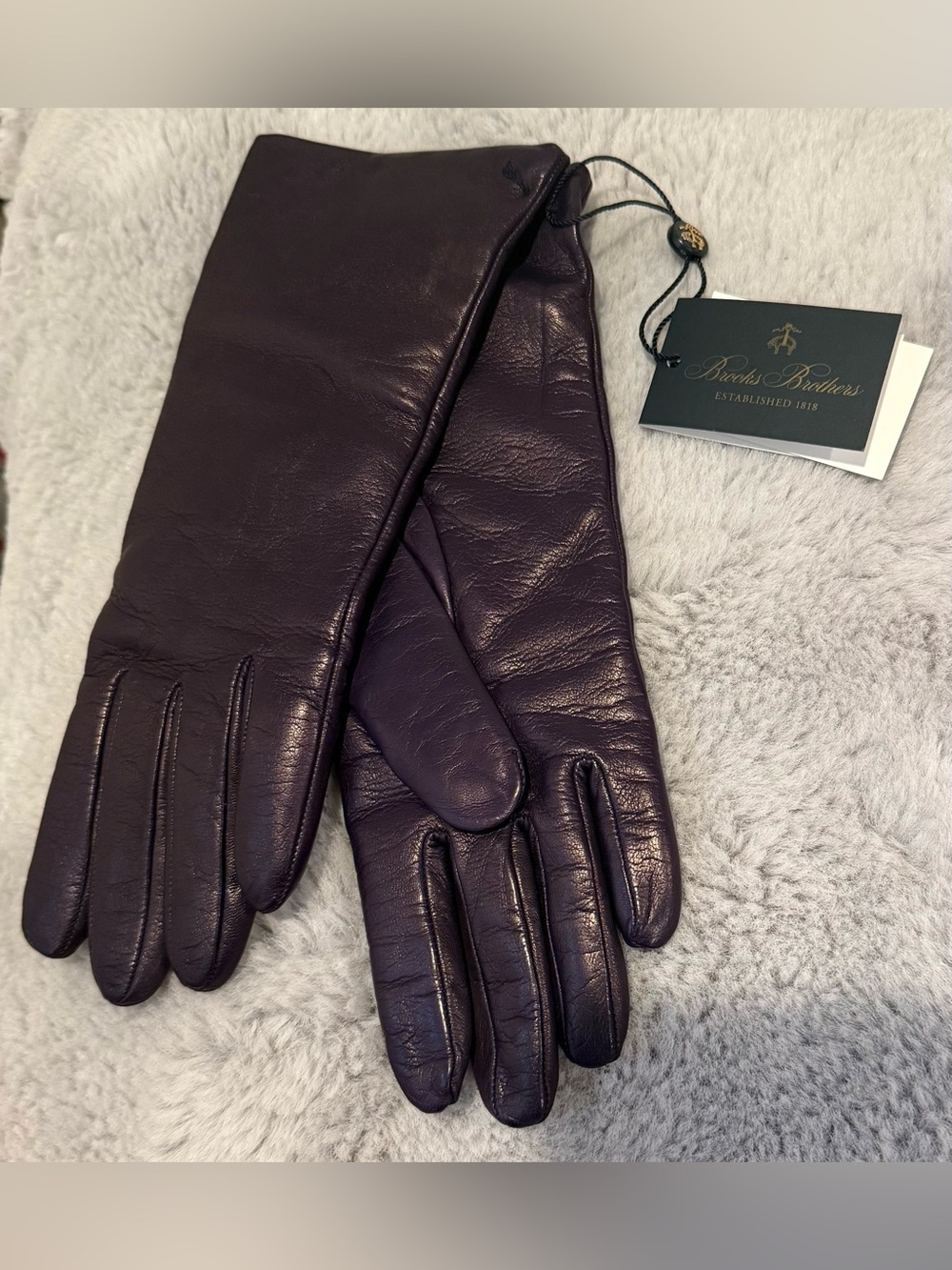 NWT Brooks Brothers Purple Leather Cashmere Lined Gloves Sz 6.5